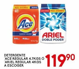 Alsuper Detergente Ace Regular 4.7kg o Ariel Regular 4kg oferta