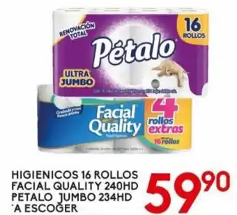 Alsuper Higiénicos 16 Rollos Facial Quality 240HD Petalo Jumbo 234HD oferta