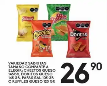 Alsuper Variedad Sabritas Tamaño Comparte a Elegir: Cheetos Queso 145g, Papas Sal 105g o Ruffles Queso 120g oferta