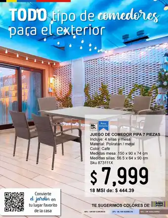 Sodimac Homecenter Juego comedor 7pz pipa ratán oferta