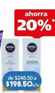 Farmacia San Pablo Nivea sun piel sensible o control de brillo protector solar facial fps 50, 50ml oferta