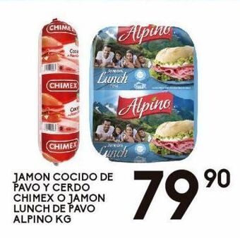 Alsuper Jamón cocido de pavo y cerdo chimex o jamón lunch de pavo alpino kg oferta