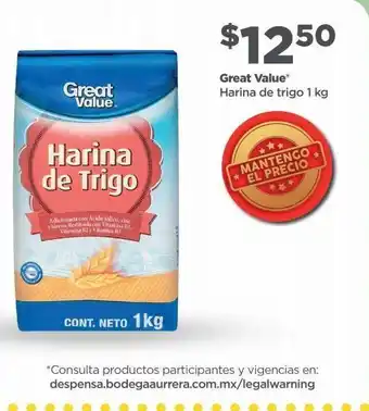 Bodega Aurrerá Harina de trigo great value oferta