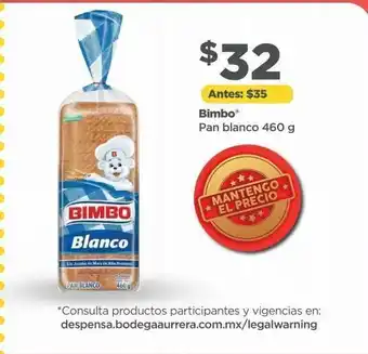Bodega Aurrerá Pan blnaco bimbo 460g oferta