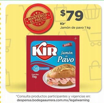 Bodega Aurrerá Jamón de pavo kir 1kg oferta