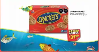 Bodega Aurrerá Galletas crackets mantequilla 6 rollos de 69,6g oferta