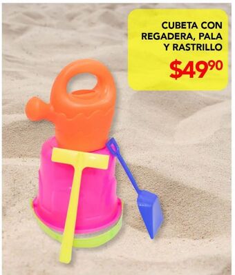 Cubeta con regadera pala y rastrillo