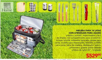 Hielera para 14 latas con utensilios para asado