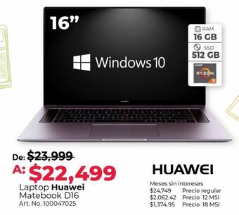 Office Depot Laptop huawei matebook d 16 / amd ryzen 5 / 16.1 pulg. oferta