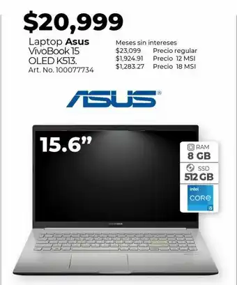 Office Depot Laptop asus vivobook 15 oled k513 / intel core i5 oferta