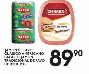 Alsuper Jamón de pavo clasico americano bafar kg o jamón tradicional pavo chimex kg oferta