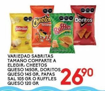 Alsuper Cheetos queso145g, doritos queso 145g, papas sal 105g o ruffles queso 120g oferta