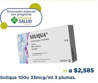 Farmacia San Pablo Soliqua 100u 33mcg/ml 3 plumas. oferta