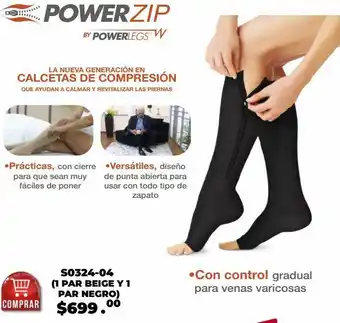 Paquete de 2 pares de calcetas de compresión power zip