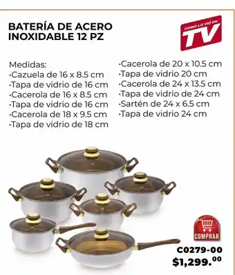 Batería deluxe de acero inoxidable de 12 pzas
