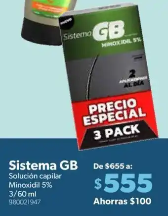 Sam's Club Sistema GB Solución Capilar Minoxidil 5% 3/60ml oferta
