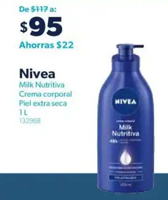 Sam's Club Nivea Milk Nutritiva Crema Corporal Piel Extra Seca 1L oferta