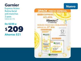 Garnier Express Aclara Rutina Facial Anti Manchas 2 pzas