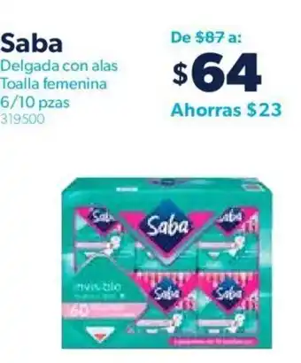 Sam's Club Saba Delgada con Alas Toalla Femenina 6/10 pzas oferta