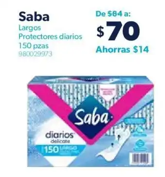 Sam's Club Saba Largos Protectores Diarios 150 pzas oferta