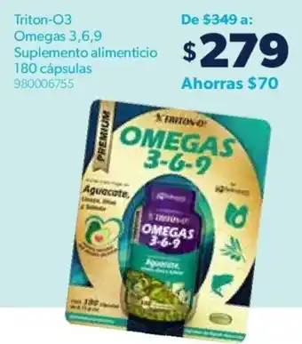 Sam's Club Triton-03 Omegas 3, 6, 9 Suplemento Alimenticio 180 cápsulas oferta