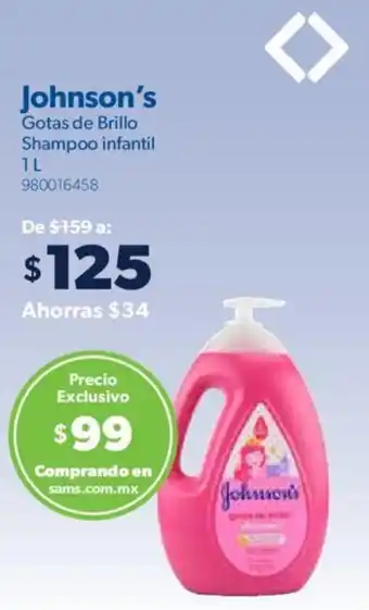 Sam's Club Johnson's Gotas de Brillo Shampoo Infantil 1L oferta