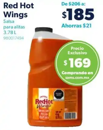 Sam's Club Red Hot Wings Salsa para Alitas 3.78L oferta