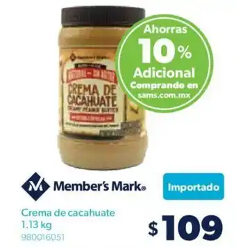 Sam's Club Member's Mark Crema de Cacahuate 1.13kg oferta