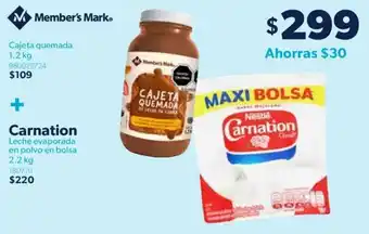 Sam's Club Member's Mark Cajeta Quemada 1.2kg + Carnation Leche Evaporada en Polvo en Bolsa 2.2kg oferta
