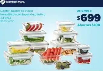 Sam's Club Member's Mark Contenedores de Vidrio Herméticos con Tapas de Plástico 24 pzas oferta