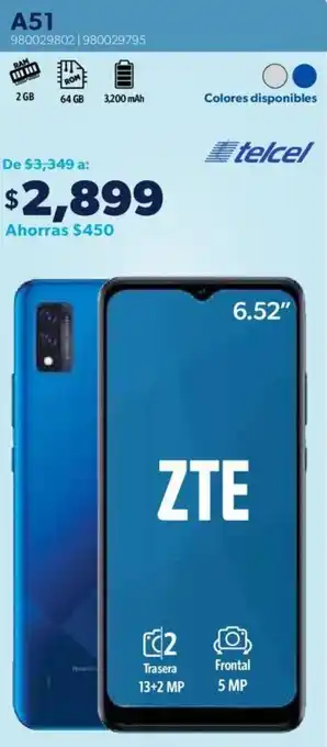 Sam's Club ZTE A51 6'52" oferta