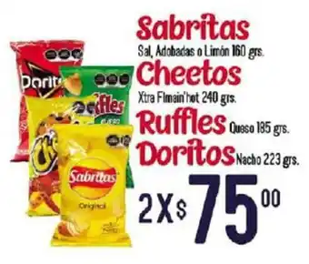 Del Rio Sabritas 160g | Cheetos 240g | Ruffles 185g | Doritos 223g x2 oferta