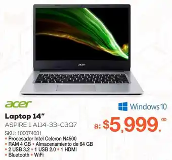 RadioShack Laptop acer aspire 1 a114-33-c3q7 / 14 plg. oferta