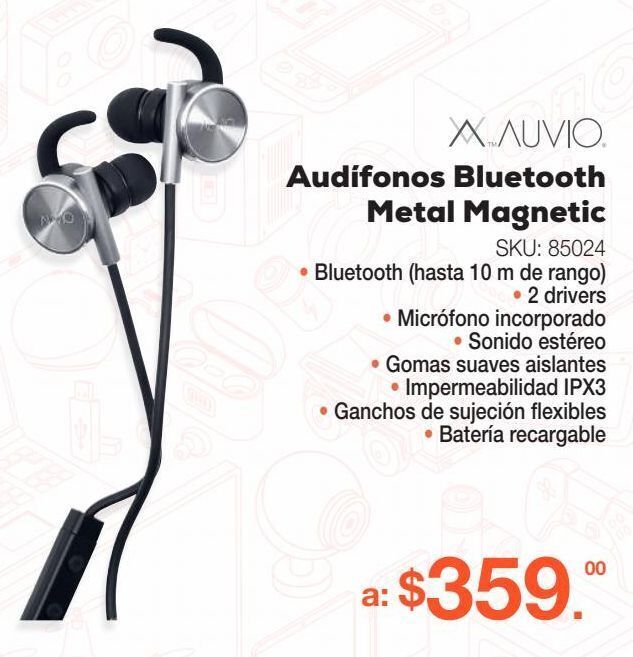 Aud fonos bluetooth auvio metal magnetic in ear plata oferta