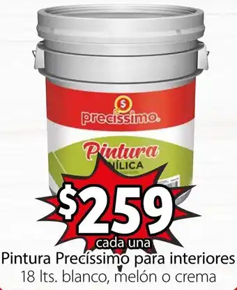 Soriana Híper Pintura Precíssimo para Interiores Blanco, Melón o Crema 18L oferta
