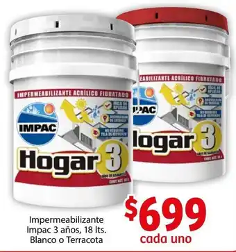Soriana Híper Impermeabilizante Impac 3 Años, 18lts Blanco o Terracota oferta