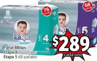 Soriana Híper Pañal BBtips Etapa 4 76 Pañales Etapa 5 68 Pañales oferta