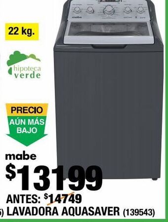 The Home Depot Lavadora mabe aqua saver green high efficiency 22 kg. diamond gray con sanitizado oferta