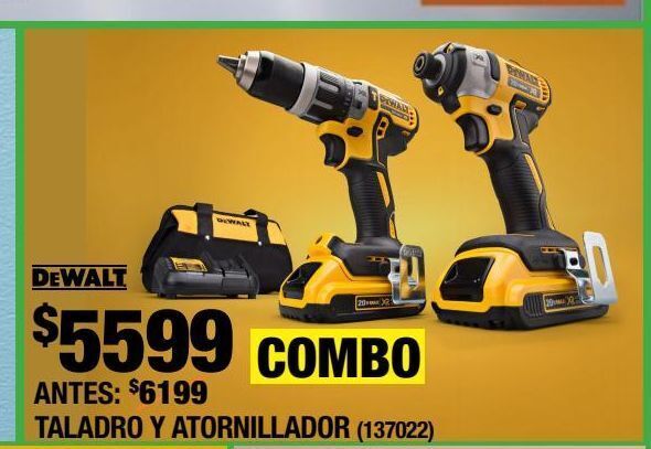 Combo de taladro percutor y atornillador + atornillador de impacto dewalt  oferta en The Home Depot