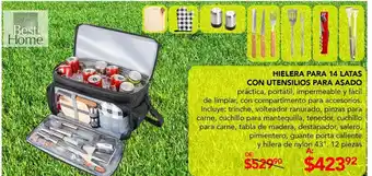 Hielera para 14 latas con utensilios de asado