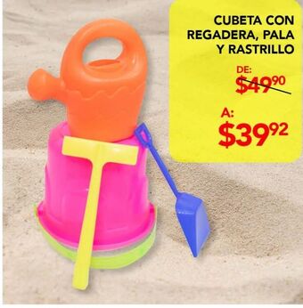 Cubeta con regadera, pala y rastrillo