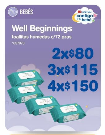Farmacias Benavides Well beginnings toallas humedas c/72 oferta