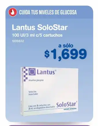 Farmacias Benavides Lantus solostar 100 ui 5 x 3 ml amp oferta
