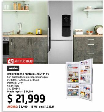 Sodimac Homecenter Refrigerador bottom mount con despachador agua 19 pies oferta