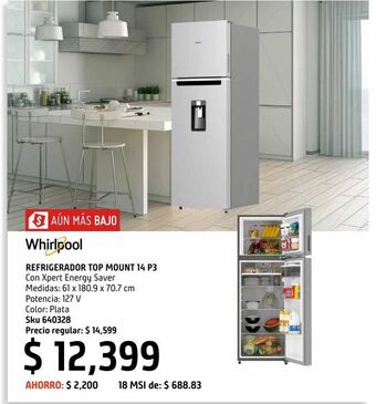 Sodimac Homecenter Refrigerador top mount whirlpool 14p³ xpert energy saver wt1433k oferta
