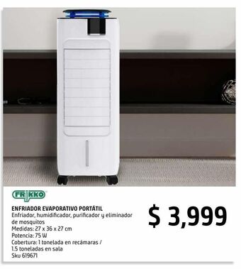 Frikko portatil f800p-cr enfriador, humidificador, purificador y eliminador de mosquitos