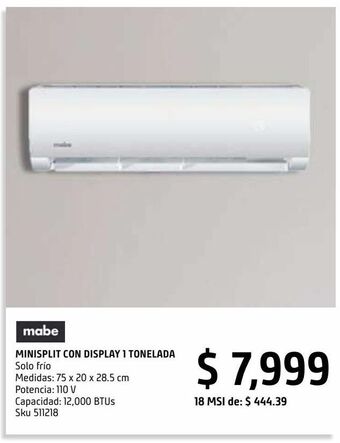 Sodimac Homecenter Minisplit con display led y auto restart e inicio programable 12,000 btu's oferta