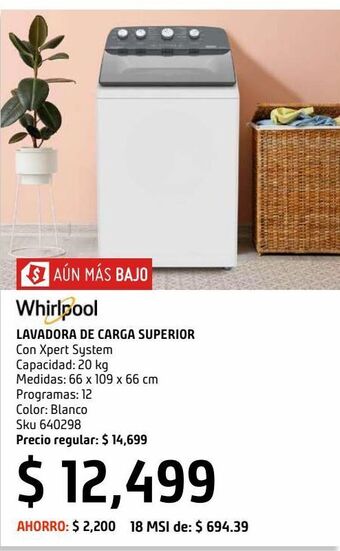 Sodimac Homecenter Lavadora whirlpool 20kg carga superior xpert system blanco oferta