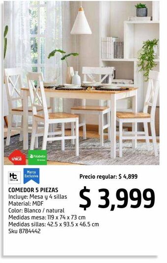 Sodimac Homecenter Set comedor mesa con 4 sillas blanco oferta