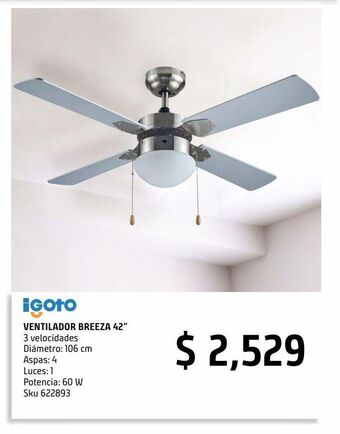 Sodimac Homecenter Ventilador breeza 42" 4 aspas oferta